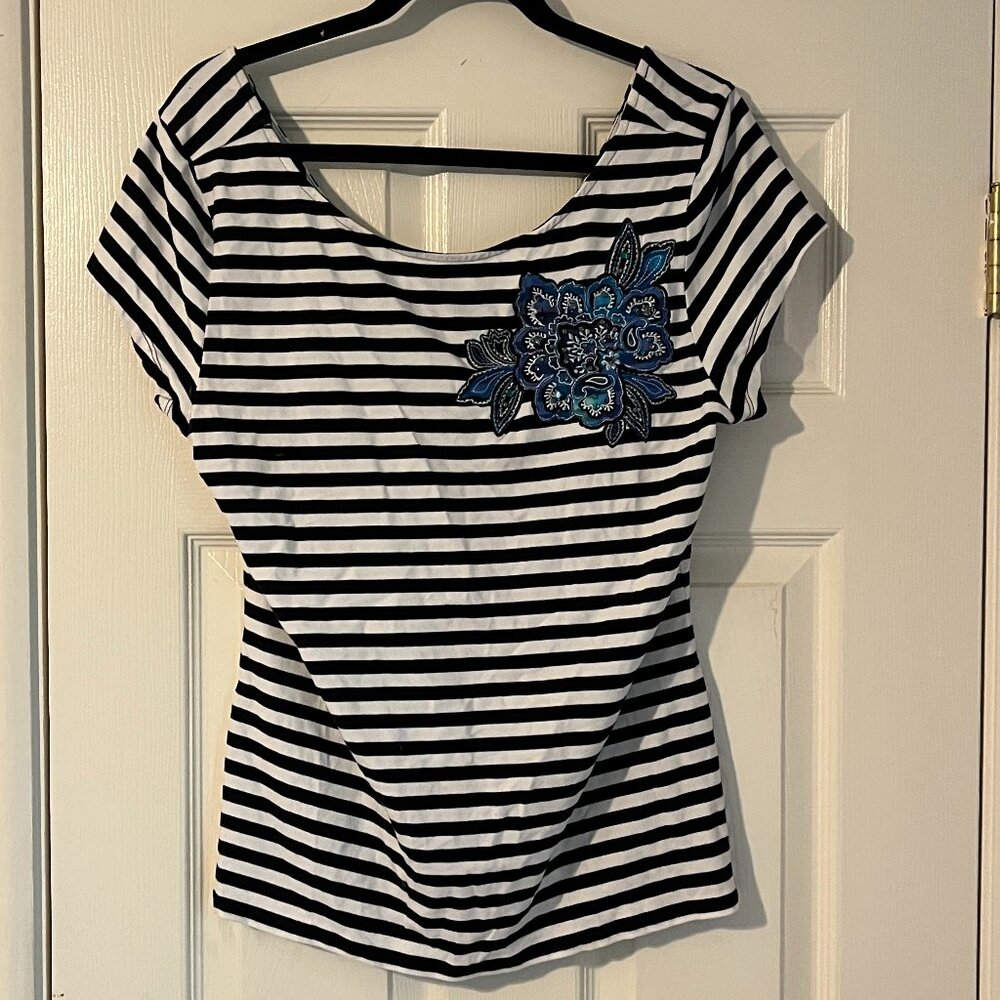 White House Black Market White & Black Striped Short Sleeve